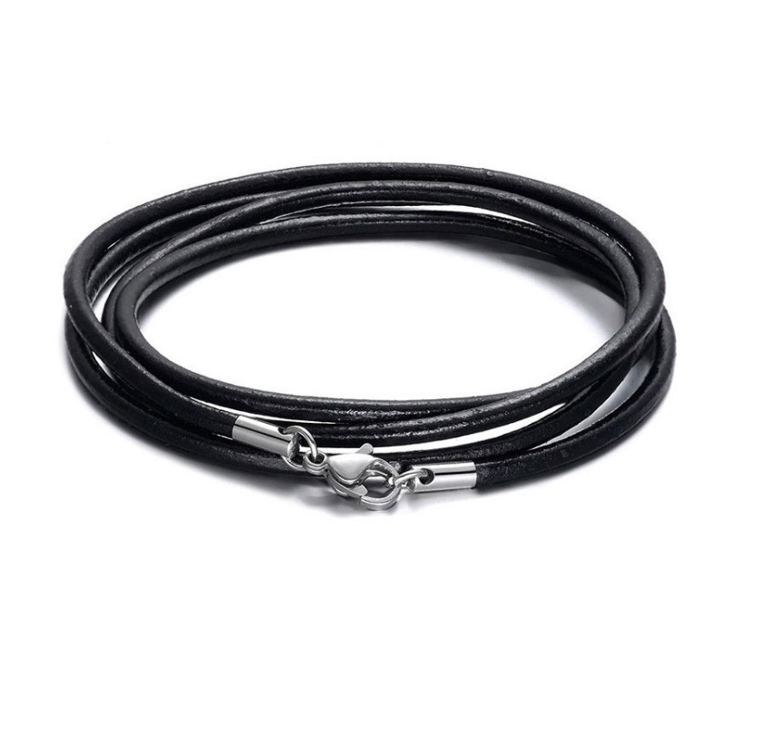 3mm Black Leather Cord Chain Necklace Stainless Steel Lobster Clasp 16-35″