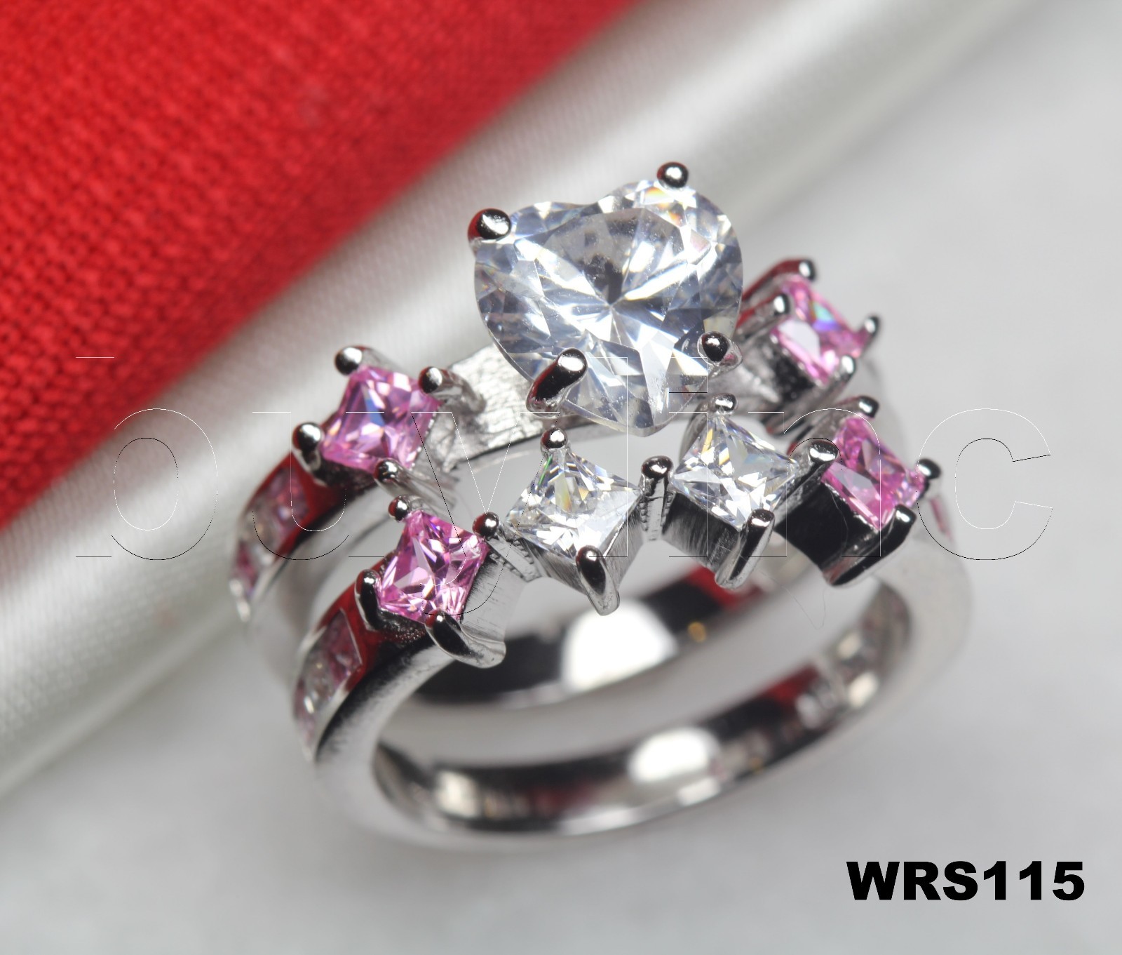 Heart White Pink CZ 925 Sterling Silver CZ Engagement Wedding Ring Set