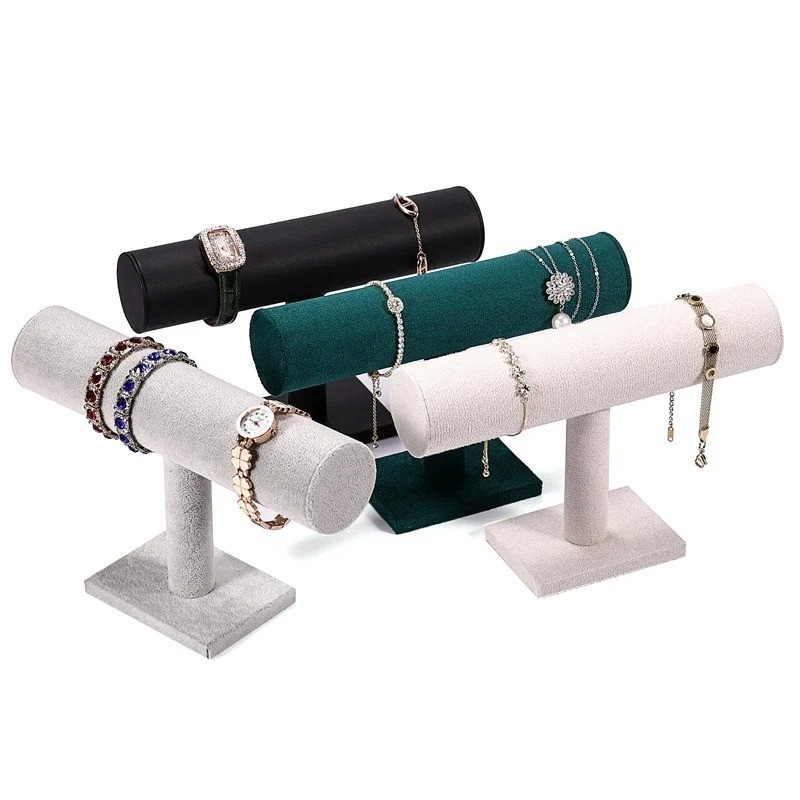 Velvet T-Bar Bracelet Display Stand Black Gray Jewelry Holder Watch Bangle Rack