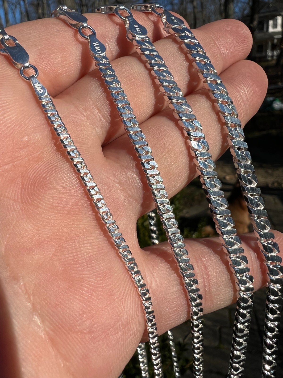 Real Dollar Cuban Link Chain Or Bracelet Solid 925 Sterling Silver ITALY 2.5-6mm