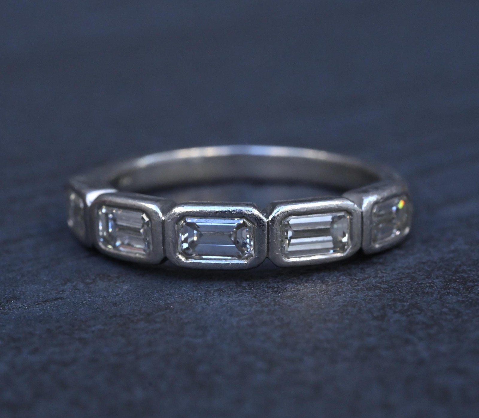 IGI Certified 1.35 CTW Emerald Cut Diamond 5-Stone Band Platinum Ring Size 9