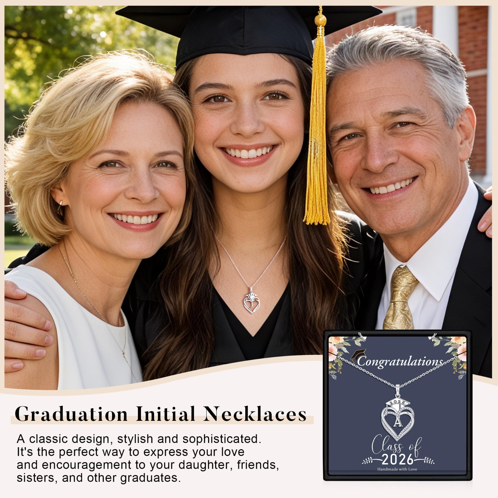 Heart Initial Graduation Necklace – Perfect 2026 Gift for Women, High School & C