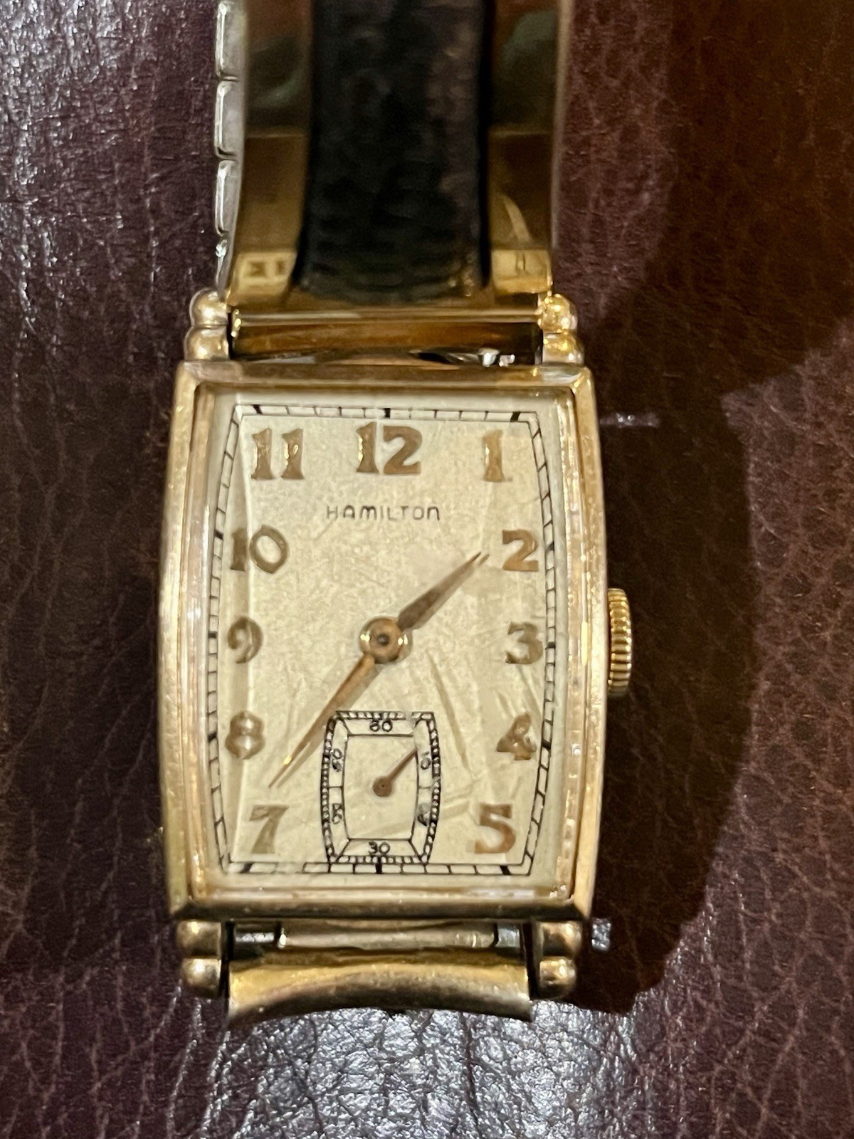 Hamilton Vintage Rectangular Gold-Tone Manual Watch Small Seconds Expansion