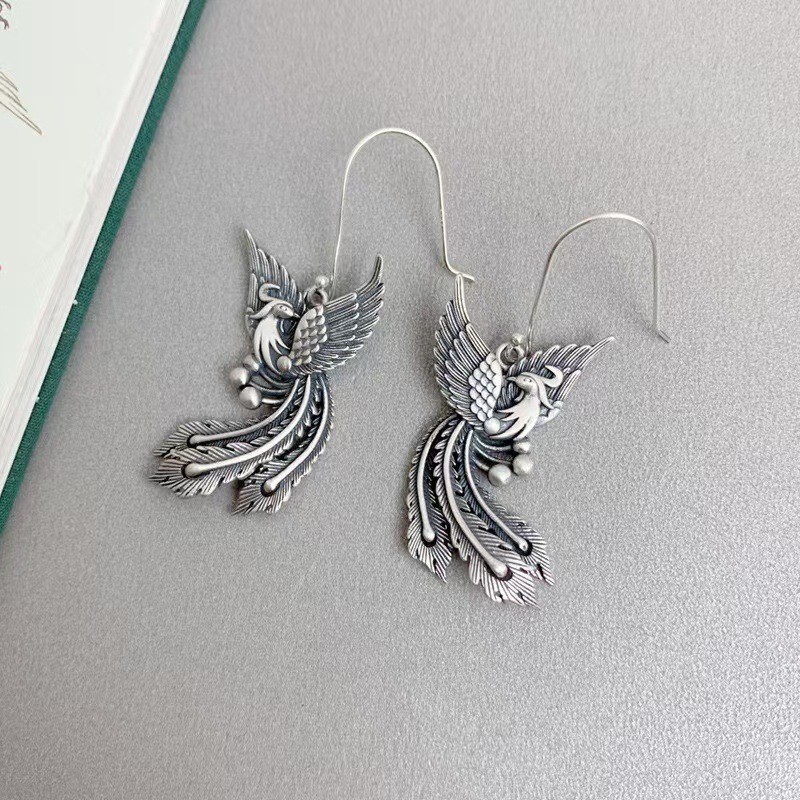 925 Silver Plated Phoenix Earrings for women Tassel Dangle Drop Jewelry Gift