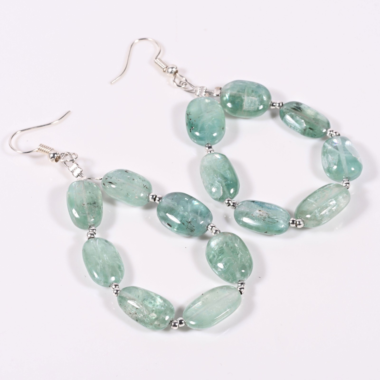 Natural Aqua Kyanite Dangle Earrings Handmade Tumbled Gemstone Beads