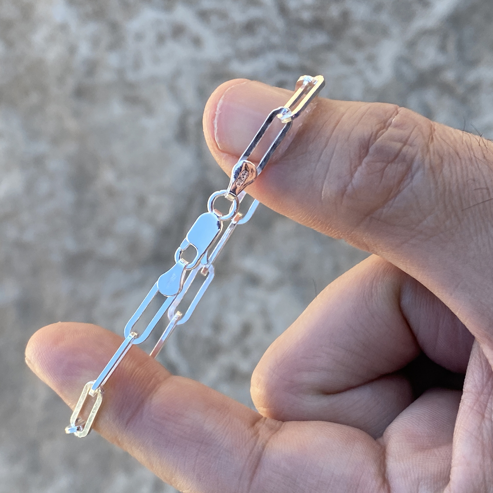 Real 925 Silver Paper Clip Rolo Paperclip Chain Bracelet Italy 4MM 6.5-7.5″ inch