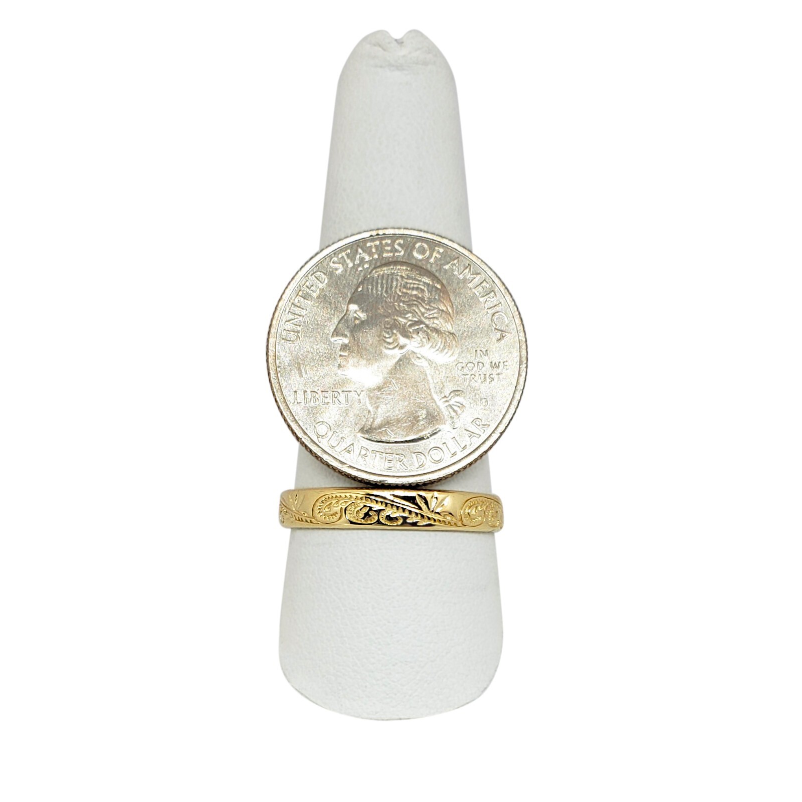 Solid 18K Women’s Yellow Gold Ring Engraved Hawaiian Scroll Ring 4mm Size 1 – 12