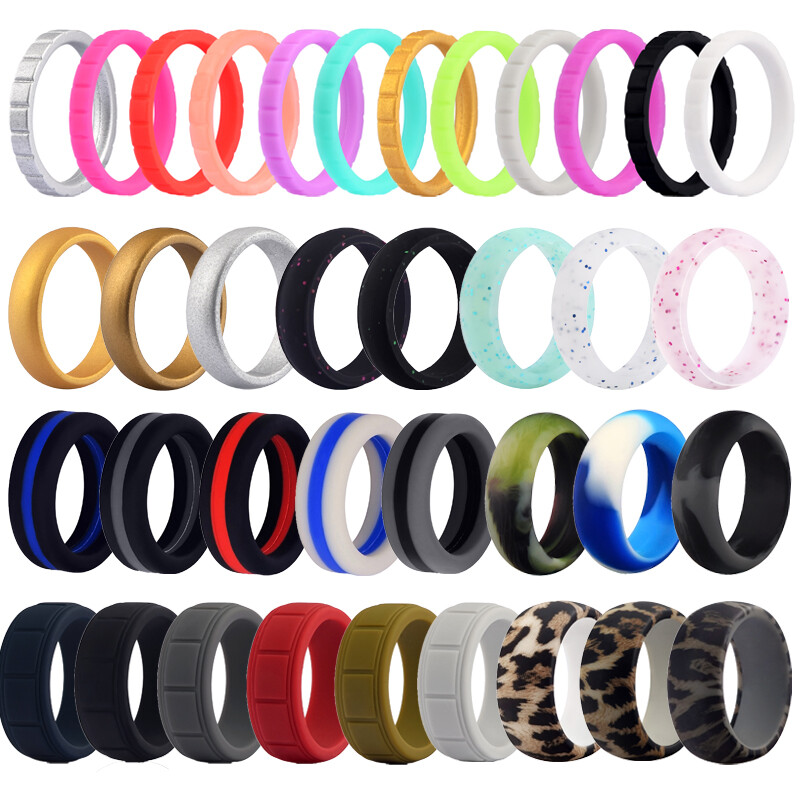 Flexible Silicone Wedding Ring Women Men Engagement Sport Rubber Band Size 4-14