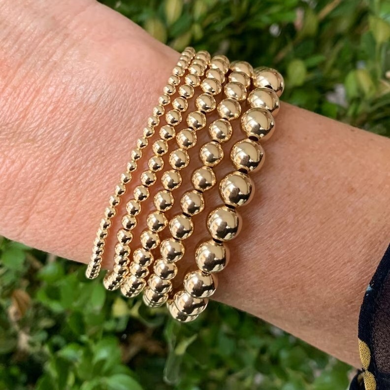 Gold Filled 2mm Round Beads Beaded Bracelet Layering Minimalist Women Bracelet