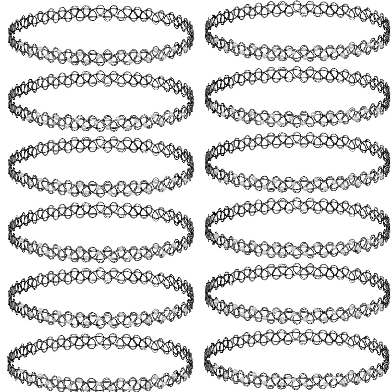 12 PCS Assorted Tattoo Stretch Jewelry Choker Necklaces Classic Gothic Colorful