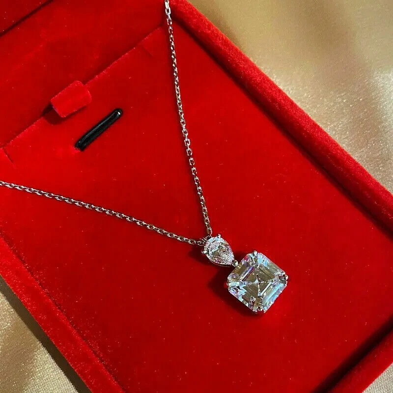 3Ct Lab Created Diamond Solitaire Pendant 14K White Gold Finish Free Chain
