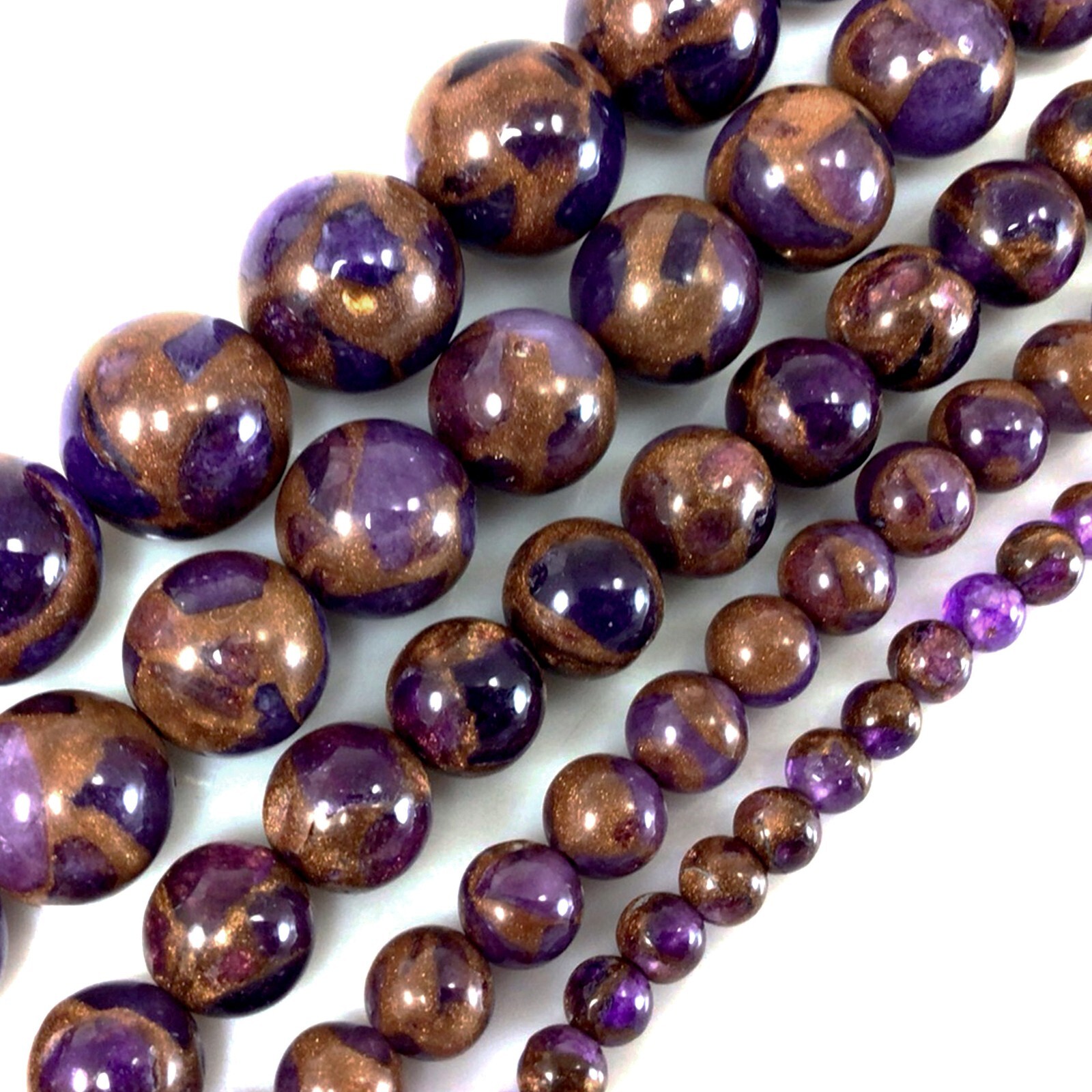 Purple copper Impression Cloisonne Variscite Jasper Round Bead 15″ 4 6 8 10 12
