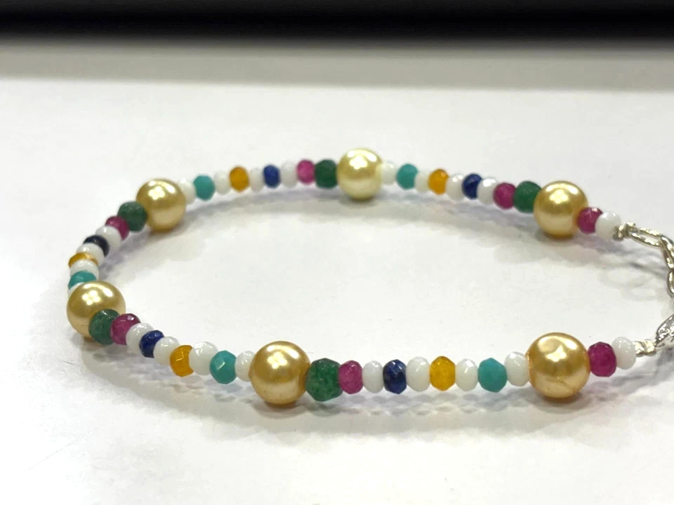 Multi Quartz with-Pearl Bracelet Rondelle Beads Gemstone 1 Bracelet Jewellery
