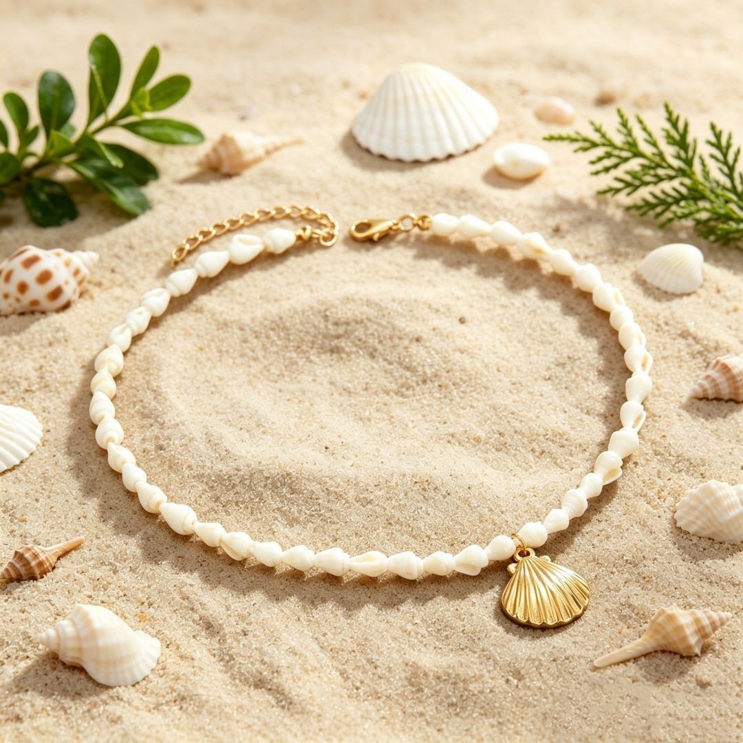 White Shell Necklace – Hawaiian Style Clam Beach Surfer Necklace 16 in-18 In