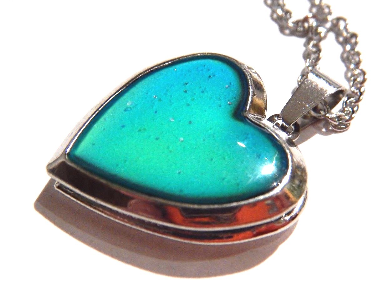 GLITTER HEART MOOD LOCKET silver color change changing pendant necklace 90s 1W