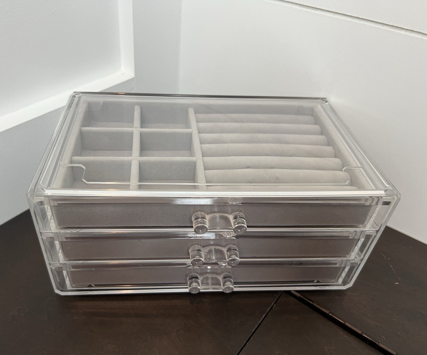 Clear Plastic 3-Drawer Jewelry Organizer, Velvet Lined