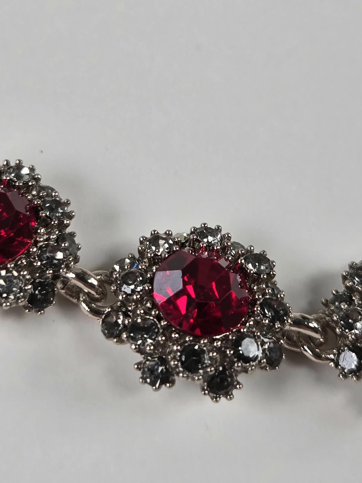 Simulated Red Statement Choker, Rhinestone Silver Tone Necklace