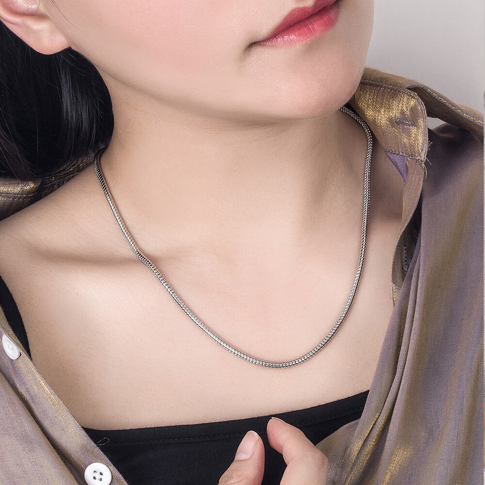 925 Sterling Silver 3mm Round Snake Necklace Sizes 18″ to 30″ for Women & Men