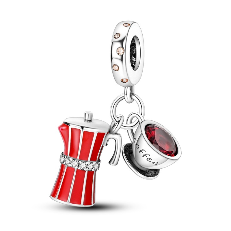MULA European 925 Silver DIY Charm AAA CZ Enamel Coffee Cup For Women Bracelet