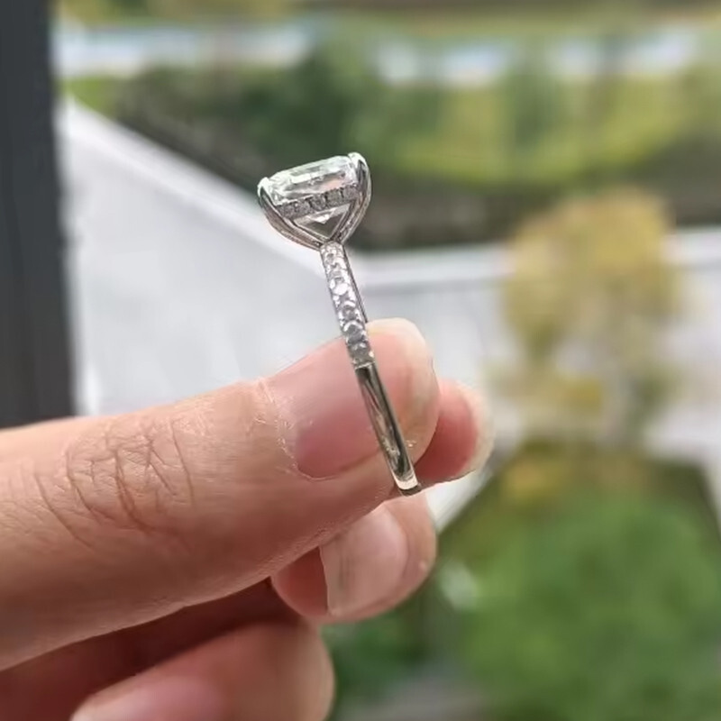 Radiant Cut VVS1 Moissanite Solitaire Engagement Ring 14K White Gold Plated