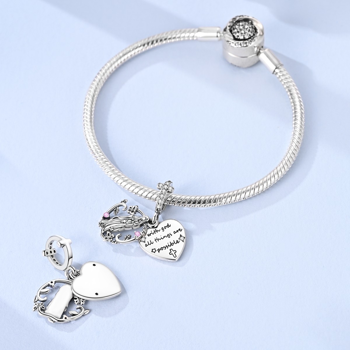 MULA 925 Sterling Silver DIY Charm CZ Madonna’s Love Pendant for Women Bracelet