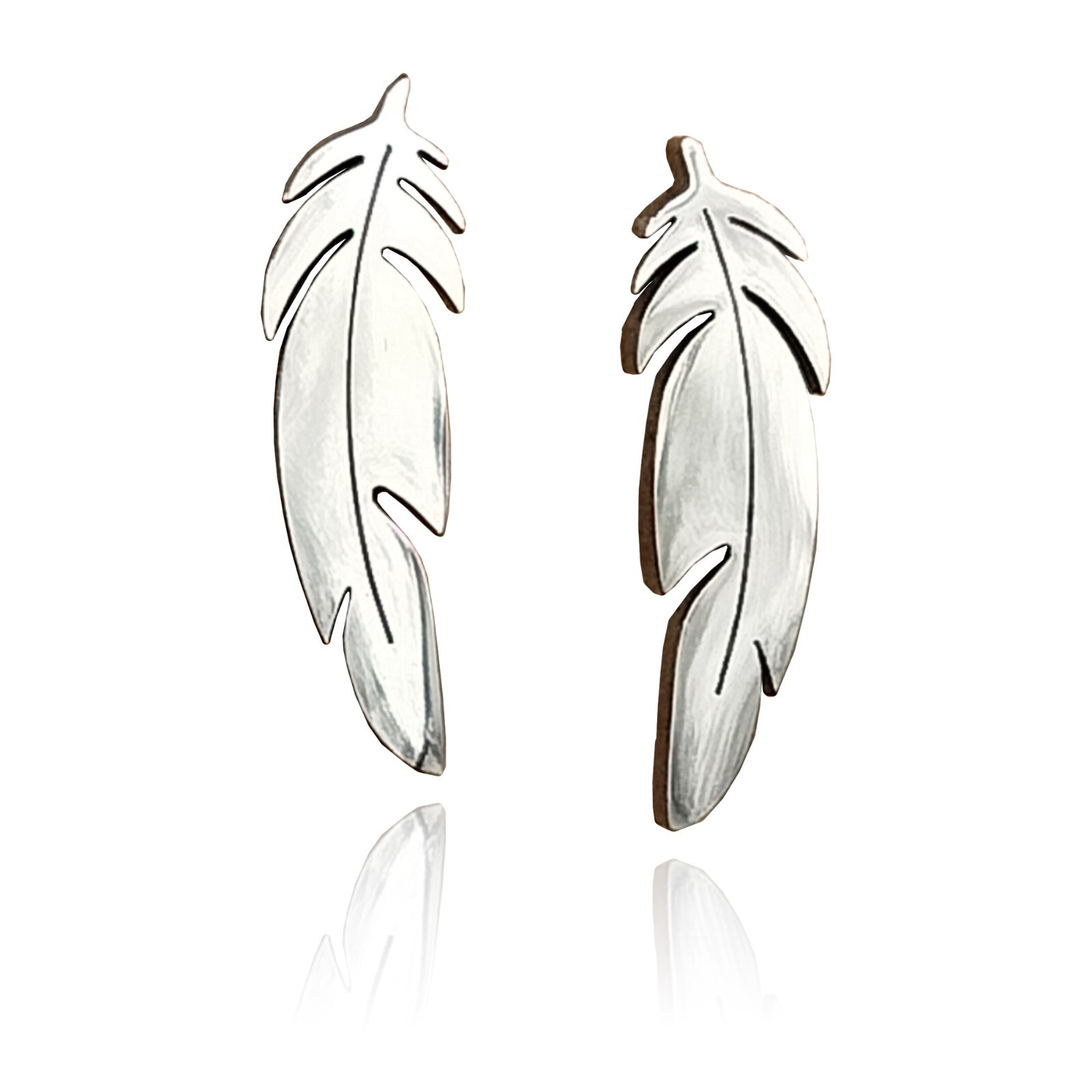 FashionJunkie4Life Stainless Steel Vertical Feather Post Earrings
