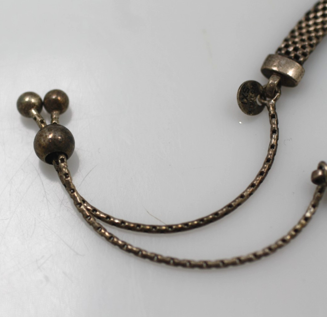 SXI 925 sterling silver vermeil charm mesh chain slide bolo bracelet 6-8″