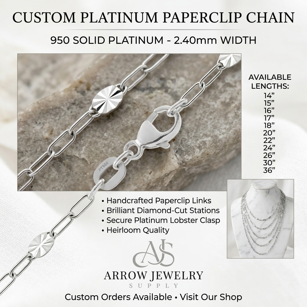 950 Platinum Paperclip Chain 2.4mm With Starburst Accent Stations