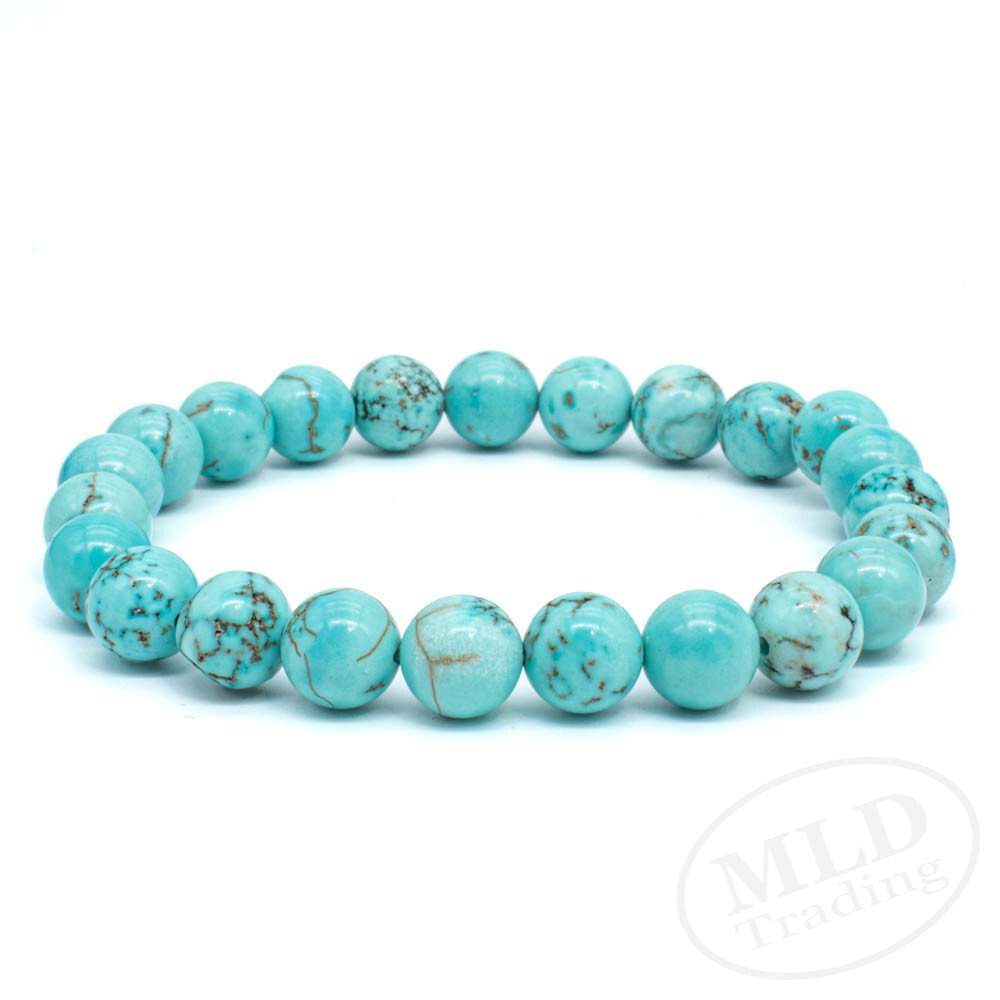 High Grade Natural Blue Turquoise Stone Stretch Bracelet 7″ – 8mm Round Beads