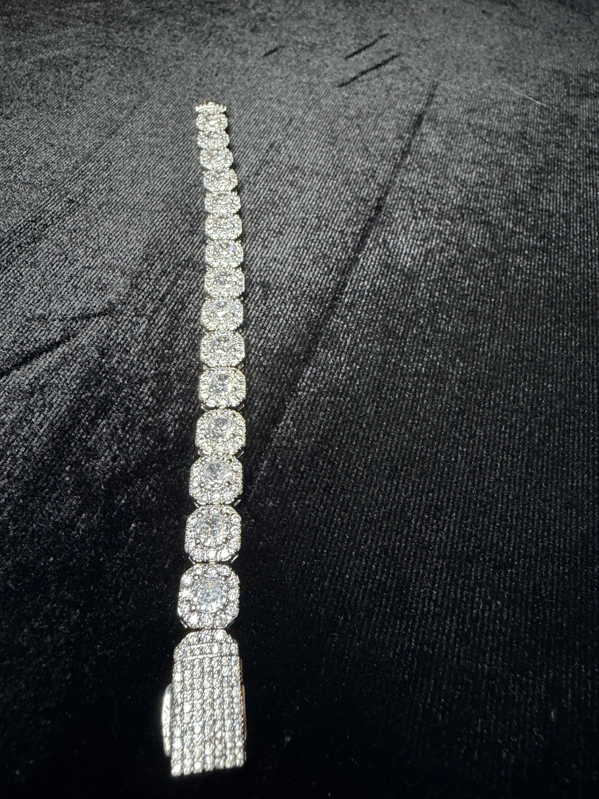Elegant 7in White Gold 7MM Iced Out Bracelet w/Iced Out Box Lock Hypoallergenic