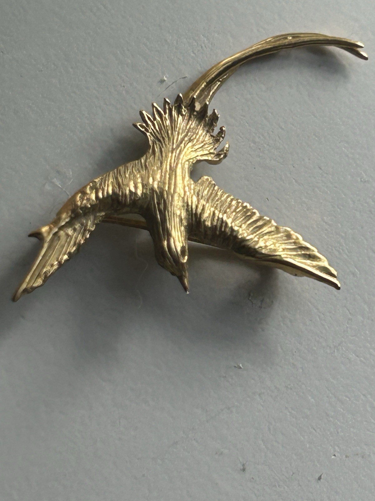 Gold 14k Long Tail Bermuda Bird Brooch Pin, No Stone, Birds Theme, Unisex Adults