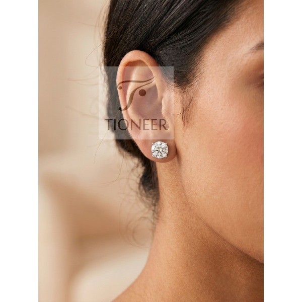 14K Solid Yellow Gold Round Solitaire Cubic Zirconia Push Back Ear Stud Earrings