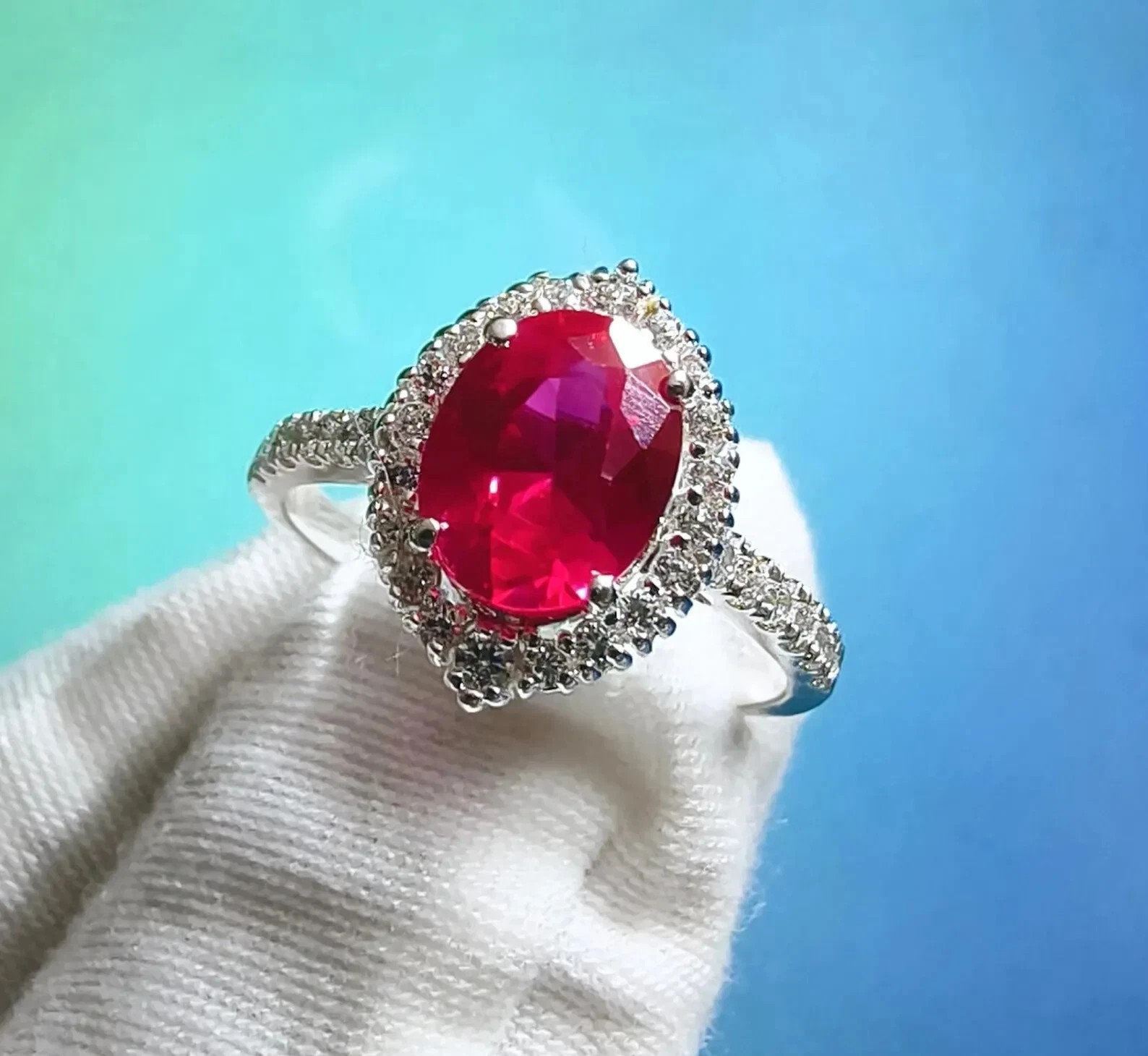 4.60 Ct Oval Cut Natural Ruby Diamond Engagement Ring 14K Solid White Gold 7
