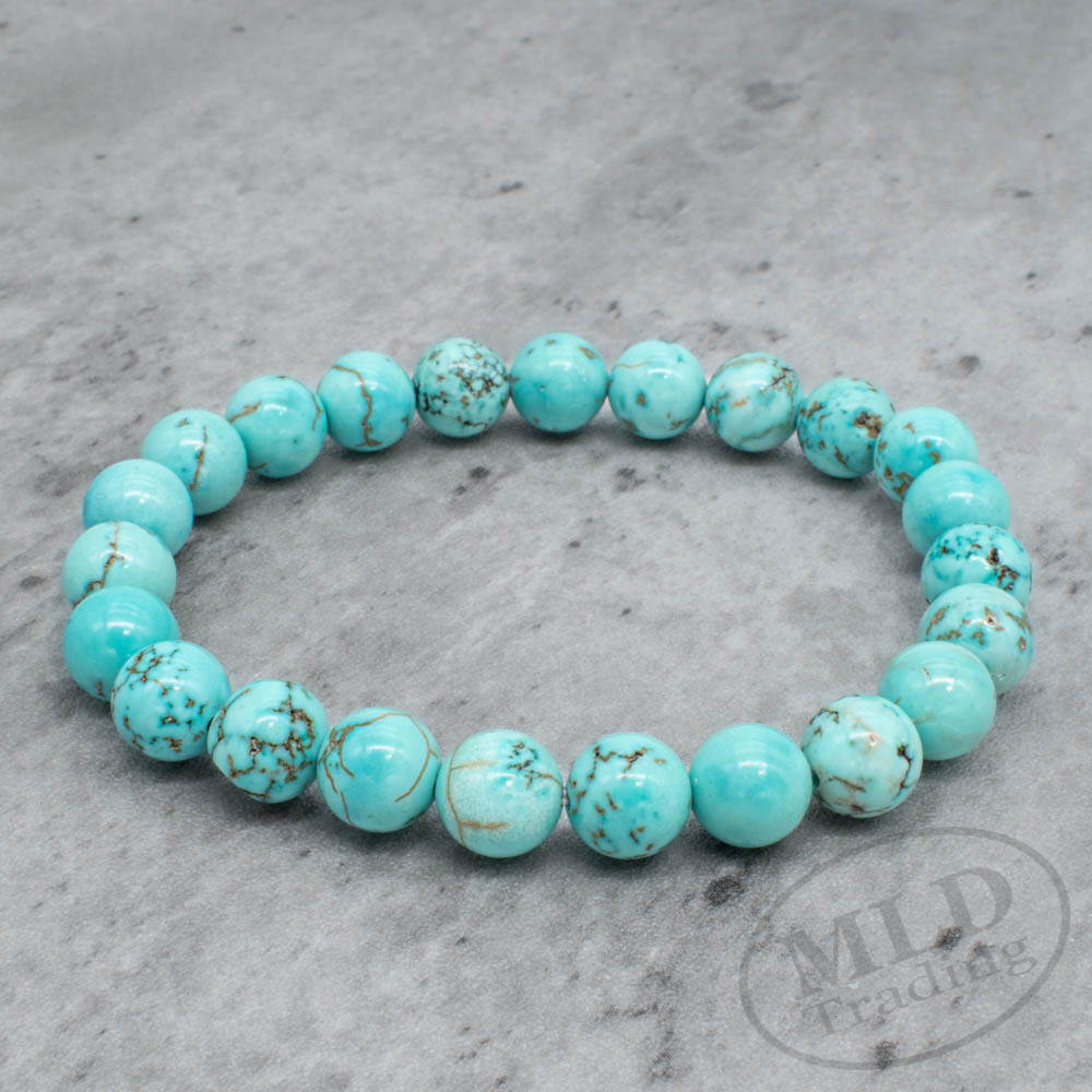 High Grade Natural Blue Turquoise Stone Stretch Bracelet 7″ – 8mm Round Beads