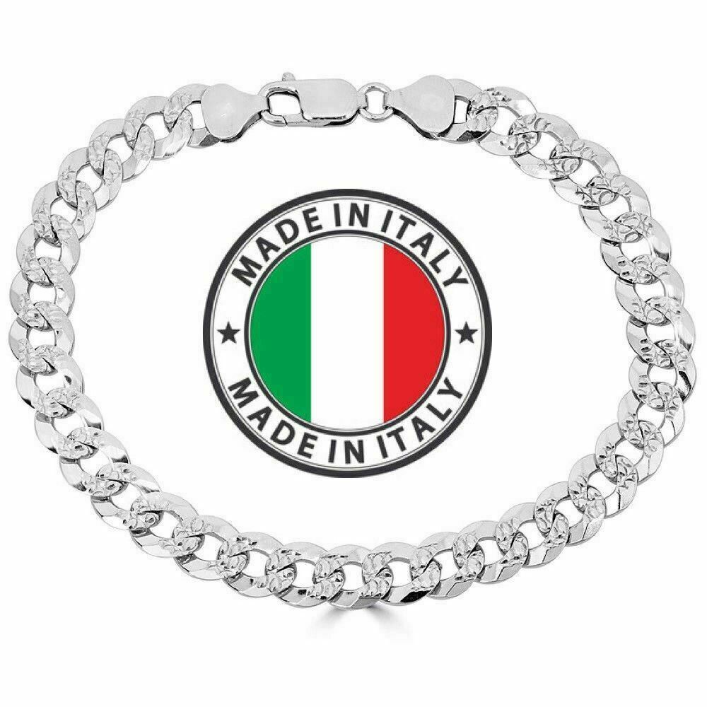 Men’s Miami Cuban Bracelet Diamond Cut Solid 925 Sterling Silver 8mm Italy Made