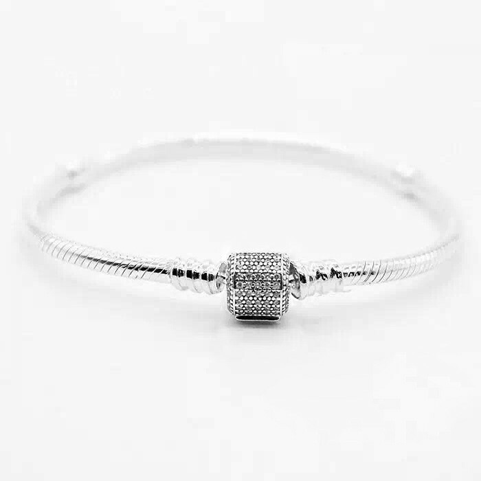 Queenqier CZ S925 Silver Bangle Bracelet Snake Chain For European Charms Beads