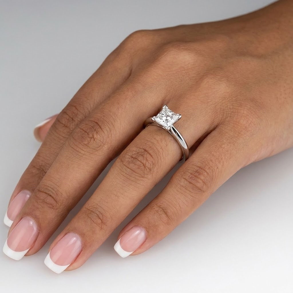 Solitaire Engagement Ring Platinum 1.07 Carat Princess Lab-Grown Diamond E VS2