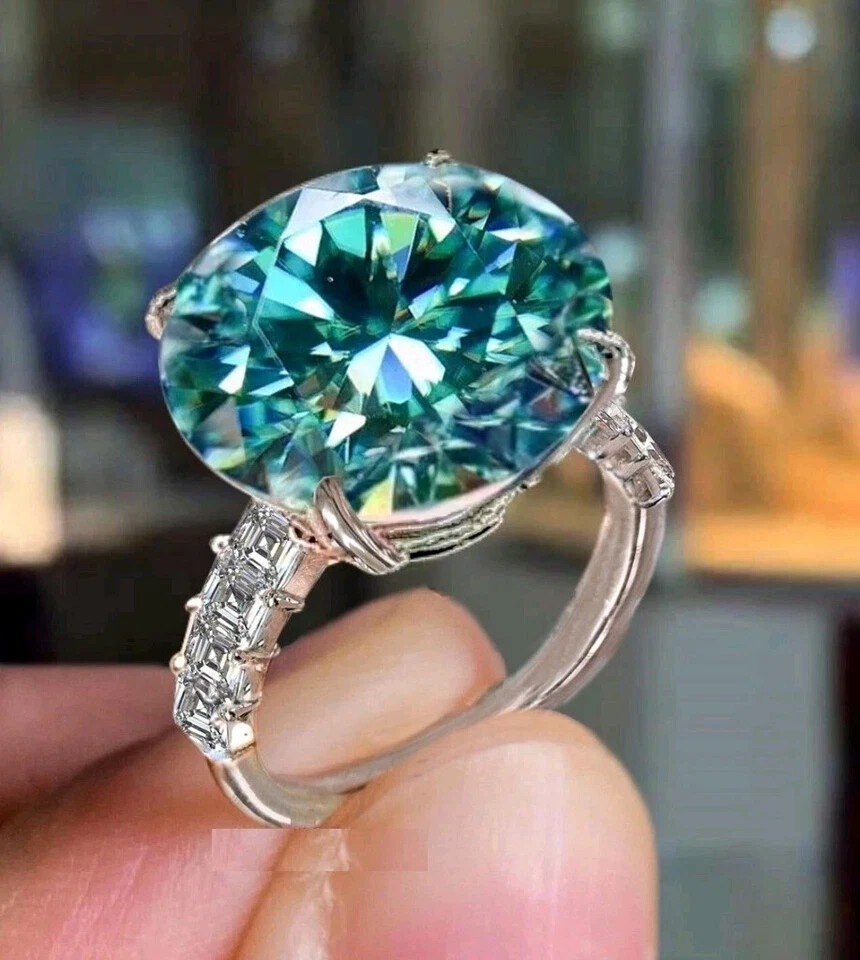 RARE 20.00 Ct Certified Round Cut Blue Treated Diamond Solitaire Ring 925 Silver