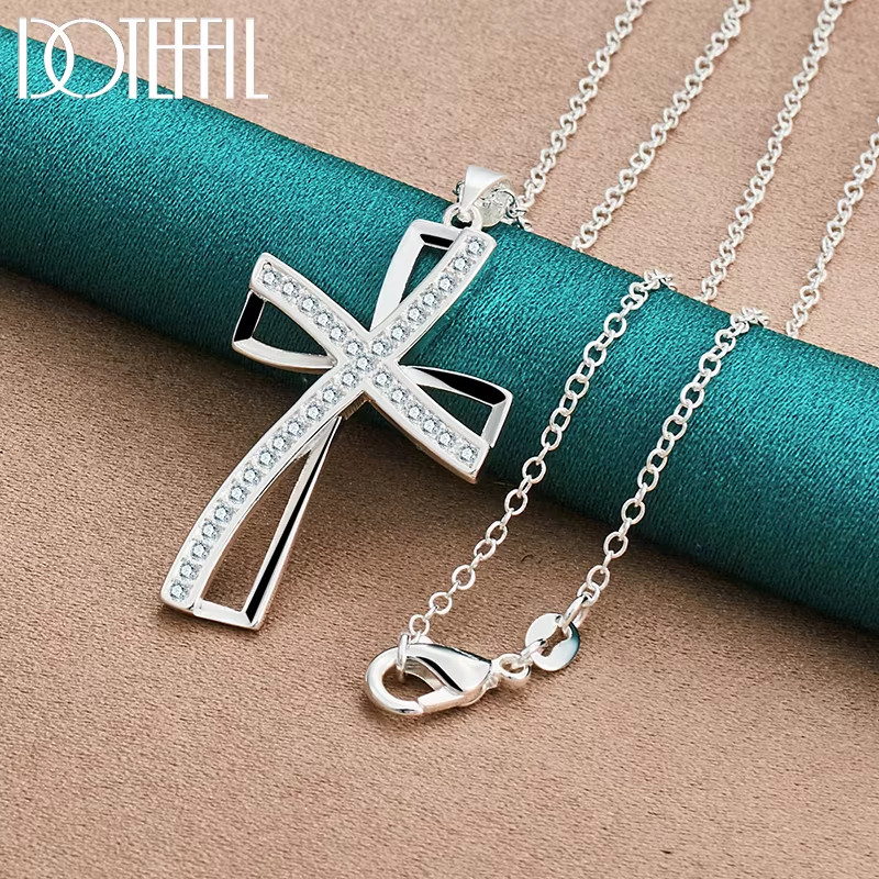 925 Sterling Silver 16-30 Inch Chain Cross AAA Zircon Pendant Necklace for Woman