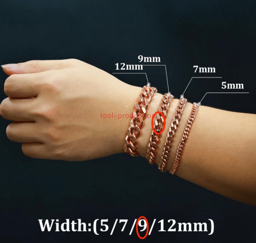 Copper Bracelet for Men–99.95% Pure Copper Cuban Link Chain–8.5in 5mm, 7mm, 12mm