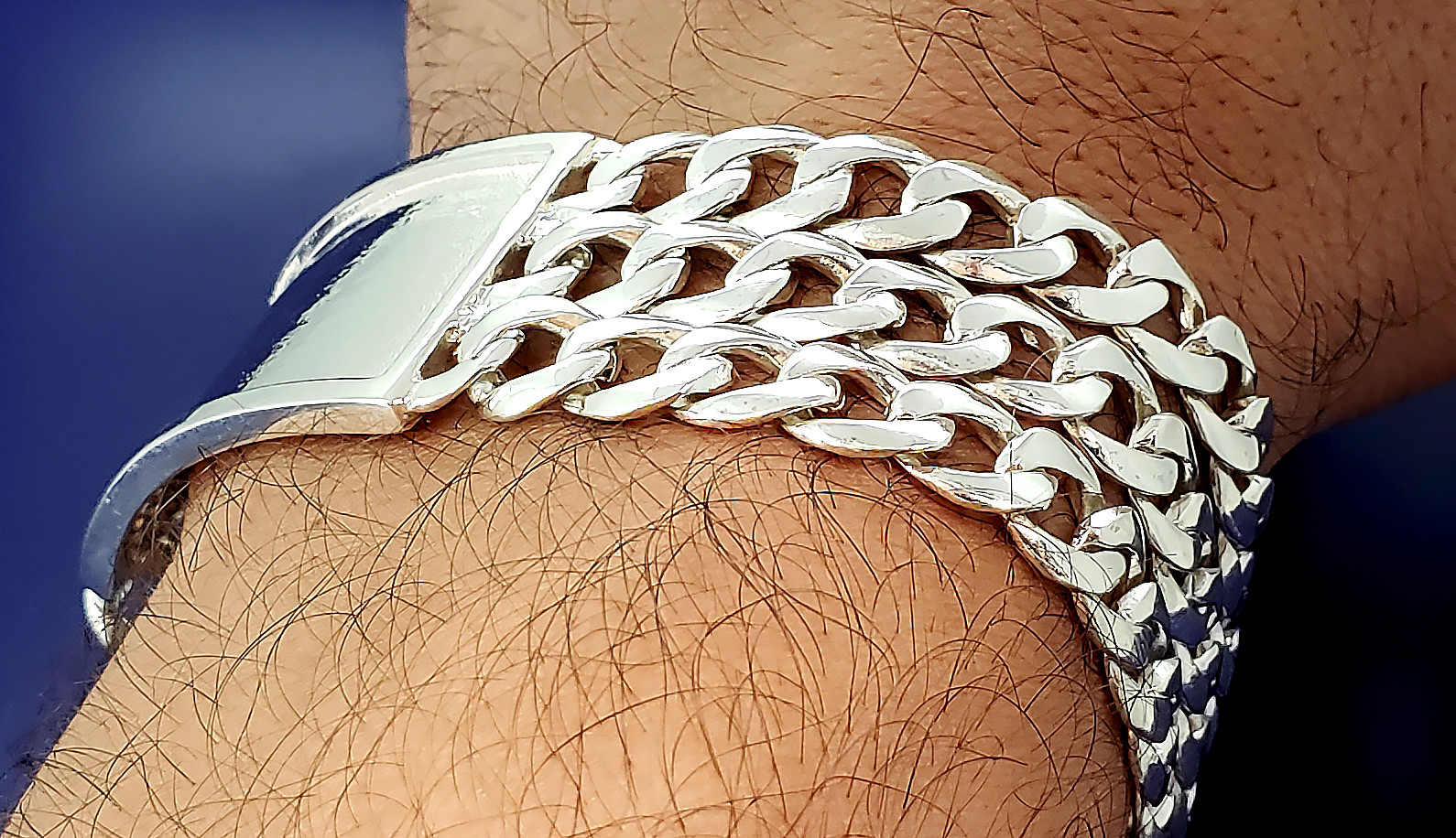 26 mm Solid Heavy Sterling Silver 3 Row Cuban Link ID Bracelet 8 Inches 65 Grams