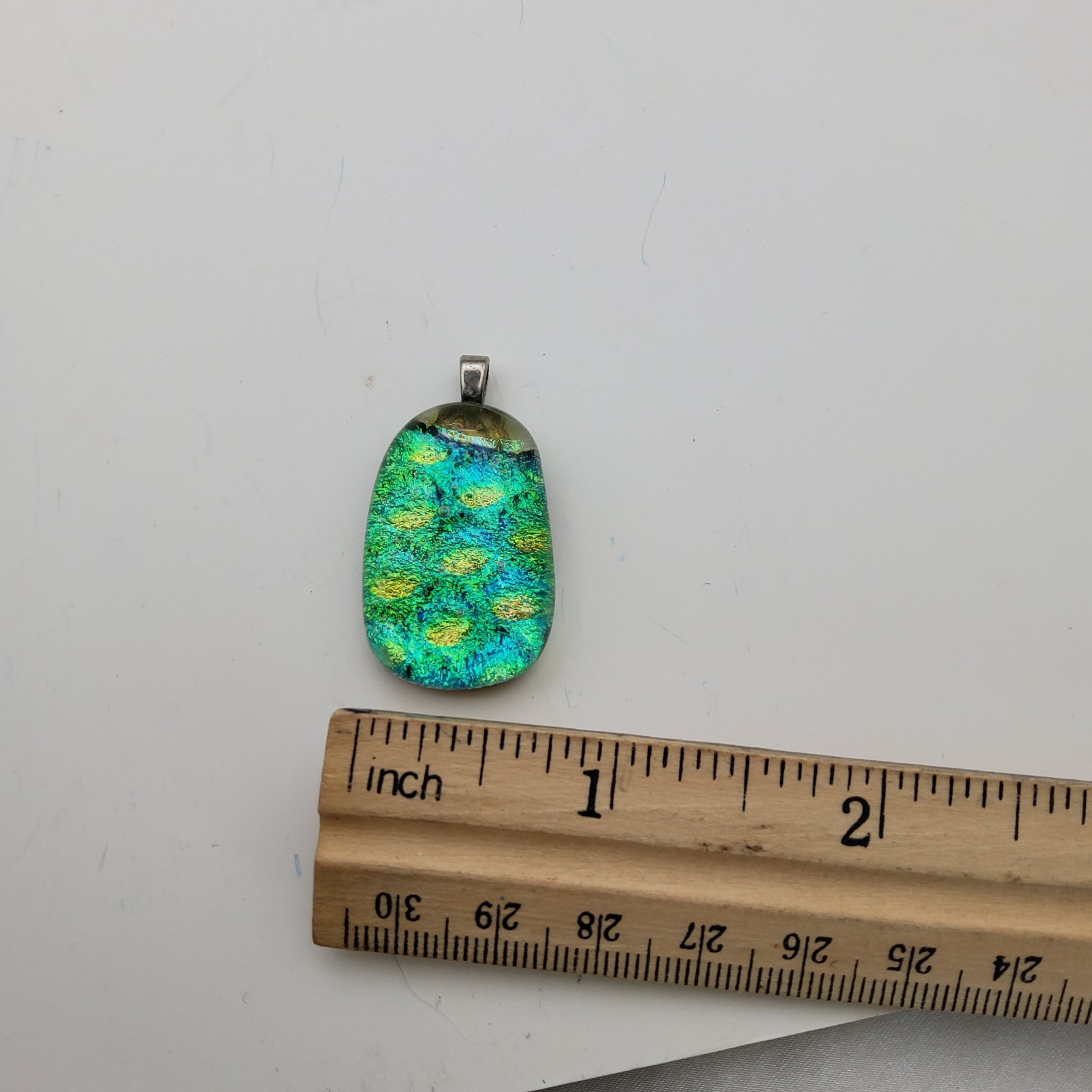 Multicolor Blue Green Gold Dichroic Art Glass Jewelry Pendant