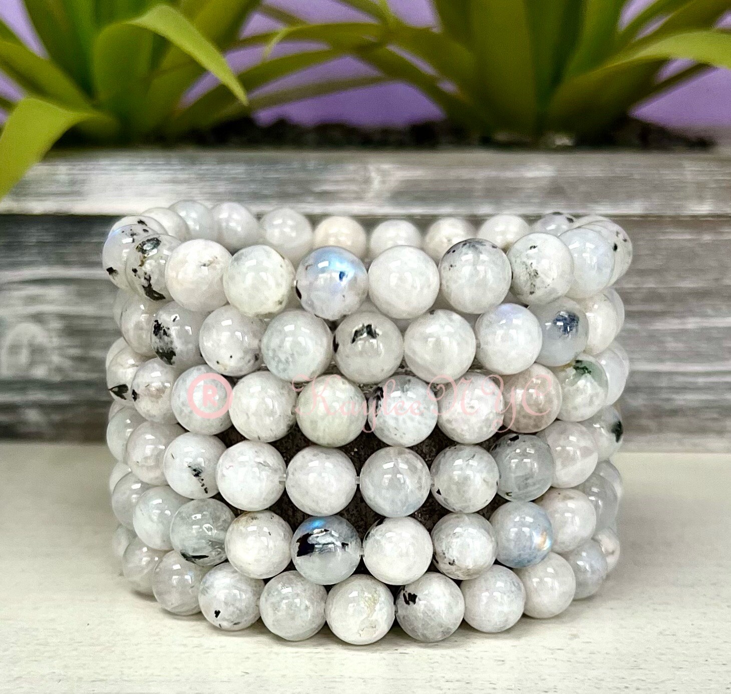 Wholesale Lot 6 Pcs Natural Rainbow Moonstone 8mm 7.5” Crystal Stretch Bracelet