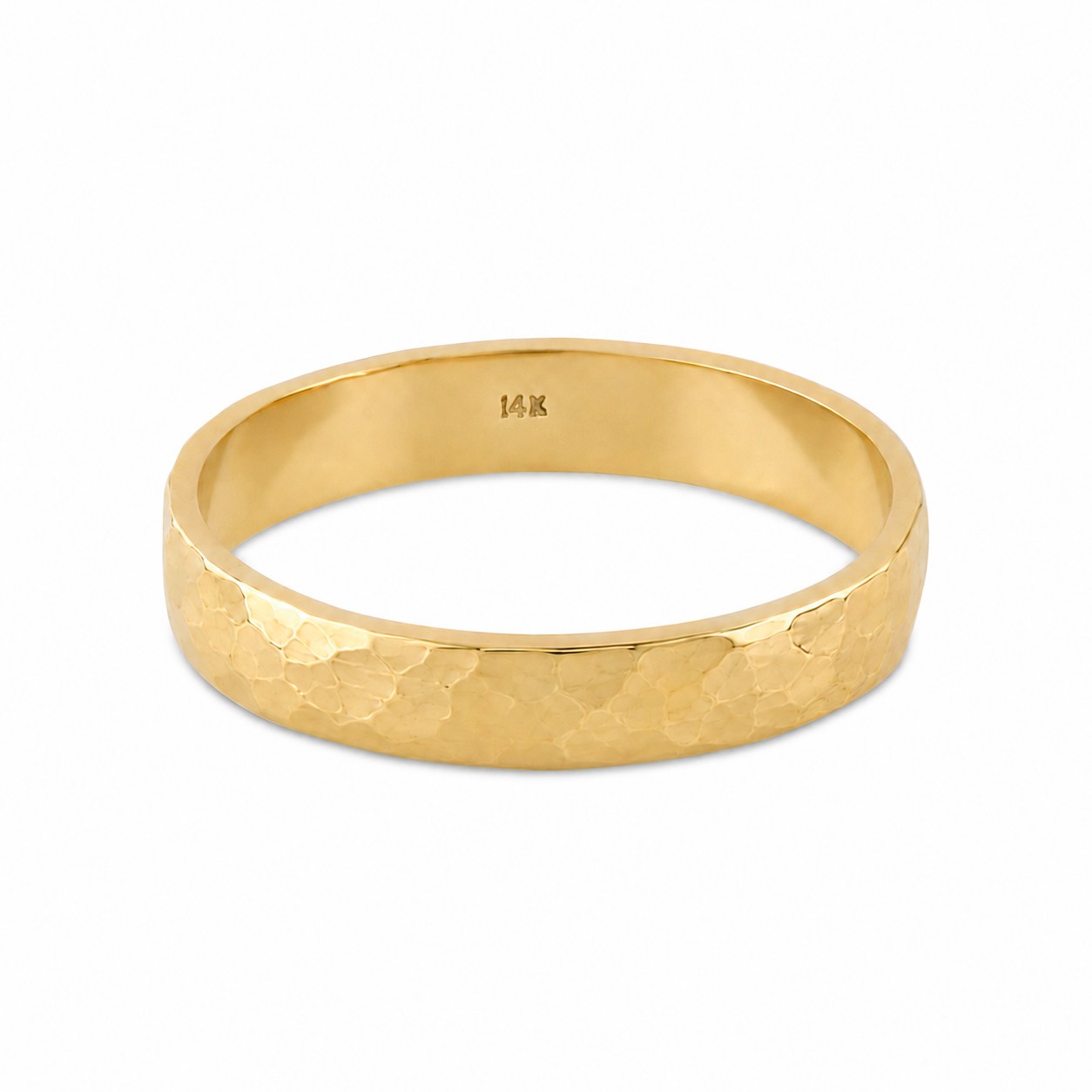 Solid 14K Yellow Gold Hammered Ring 4mm Size 3 – 15 Faceted Stack Band