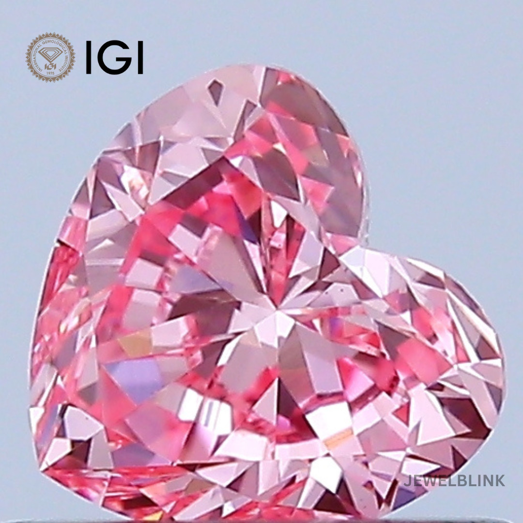 IGI Certified 0.46 Carat Fancy Vivid Pink VS1 Heart Cut CVD Lab Grown Diamond