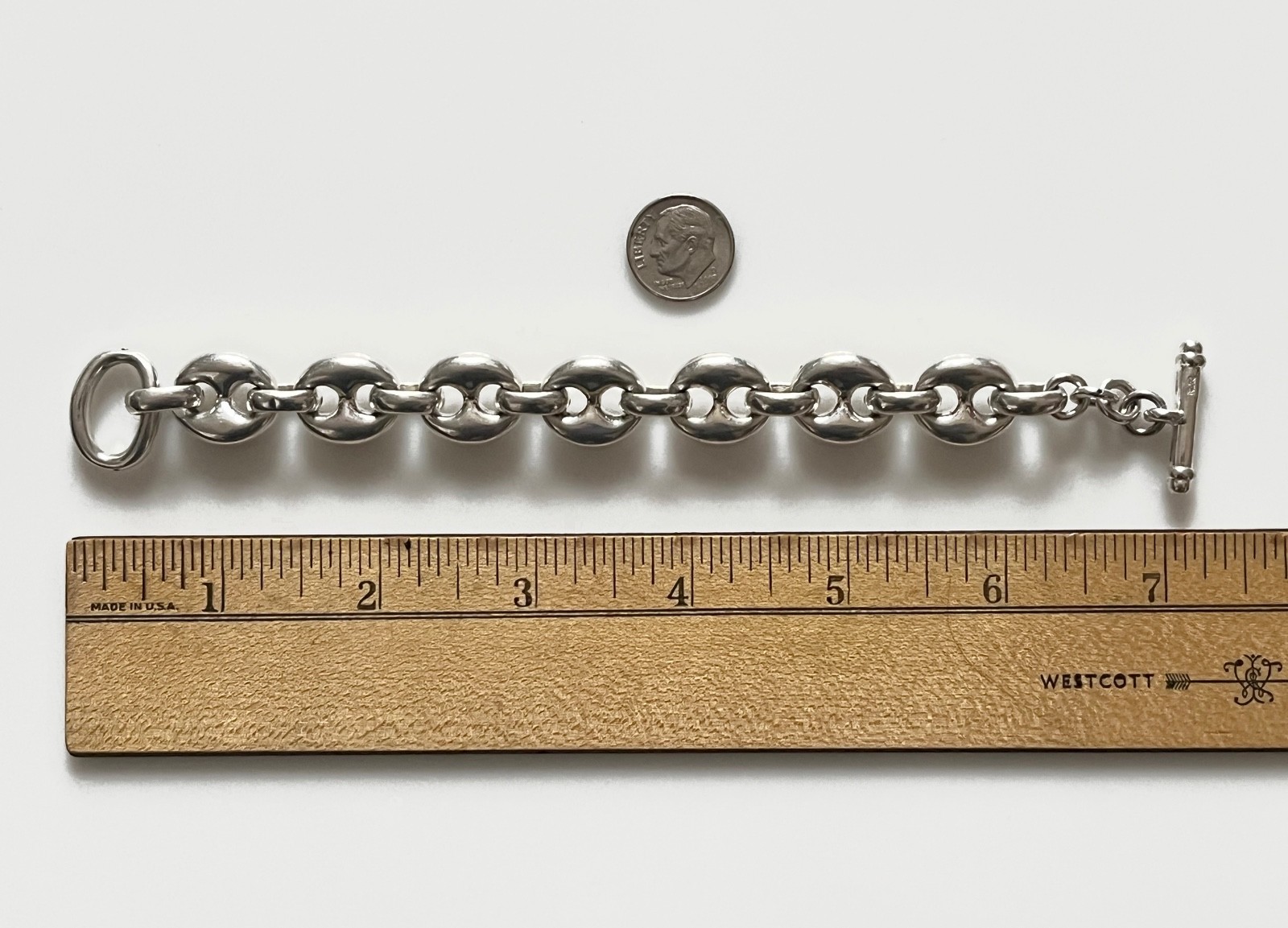 VTG Sterling Silver Mariner Puffy Chain Link Bracelet 7 1/4″ Length 925, Toggle