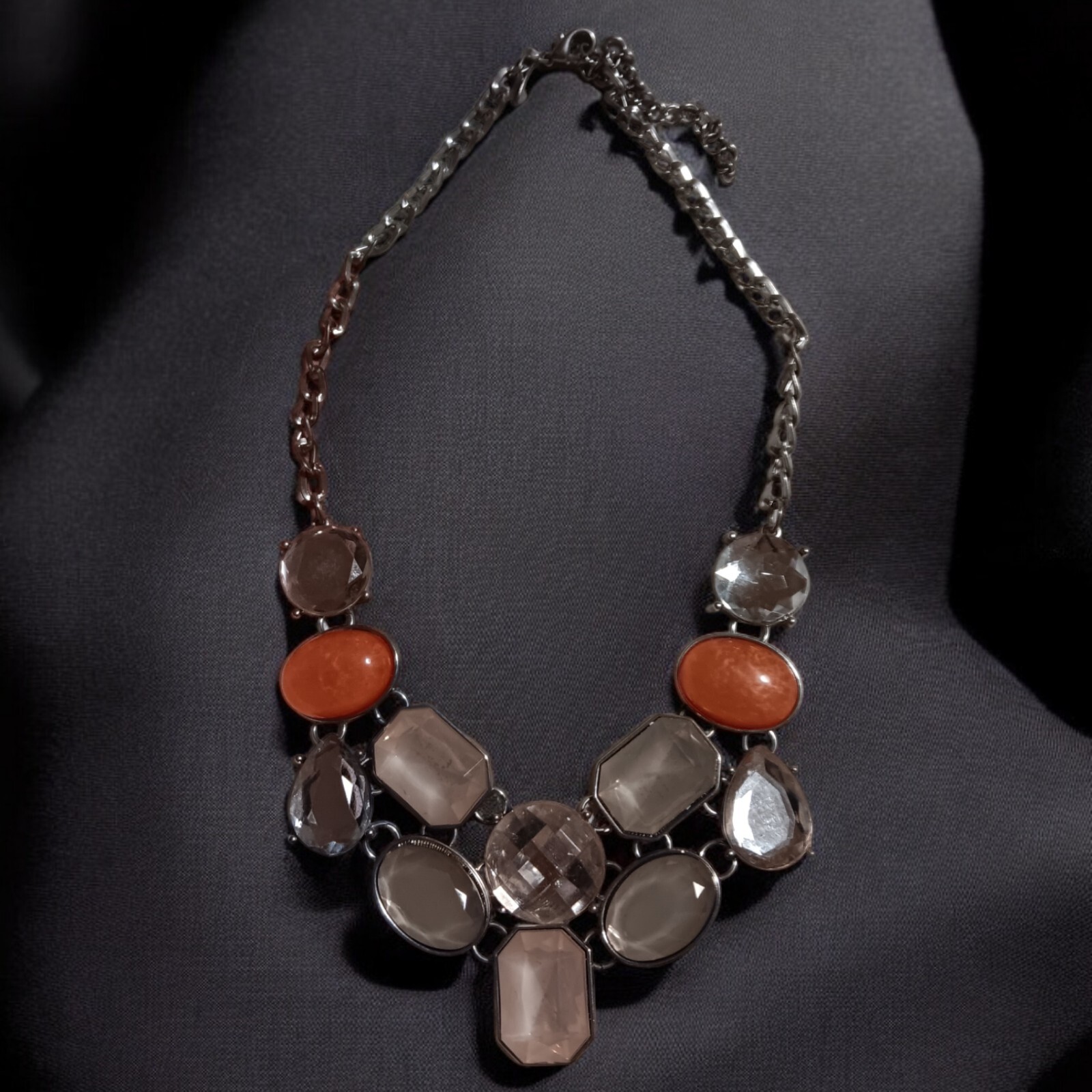 NY&Co statement necklace cream orange signed jewelry silver tone statement jewel