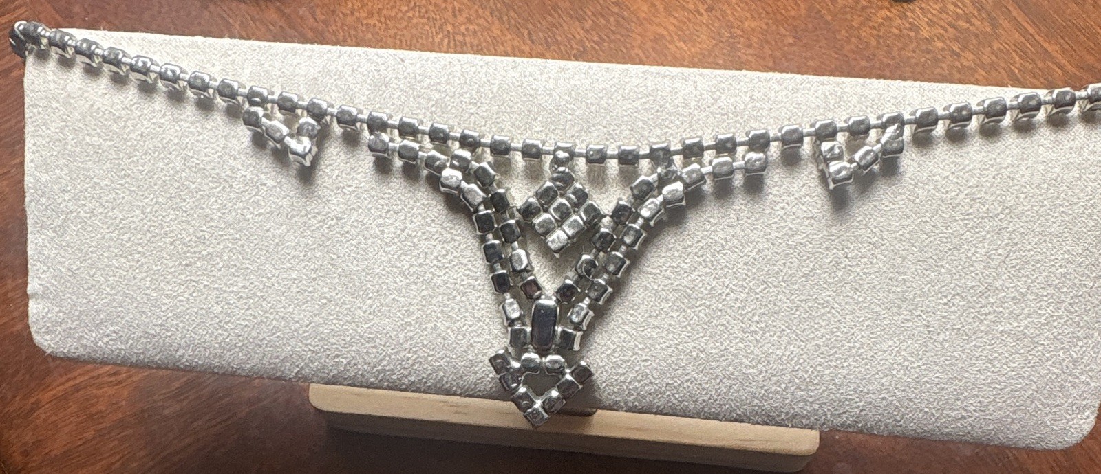 VTG 1950s Clear Rhinestone Bib Necklace Choker Silver Tone Unsigned