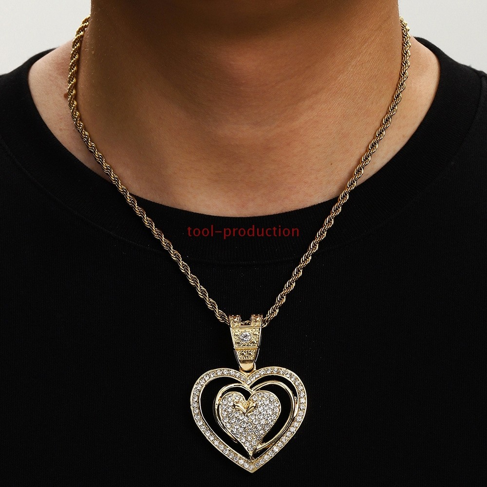 Sparkling Double Layer Heart Zircon Pendant With Free Chain A+++++