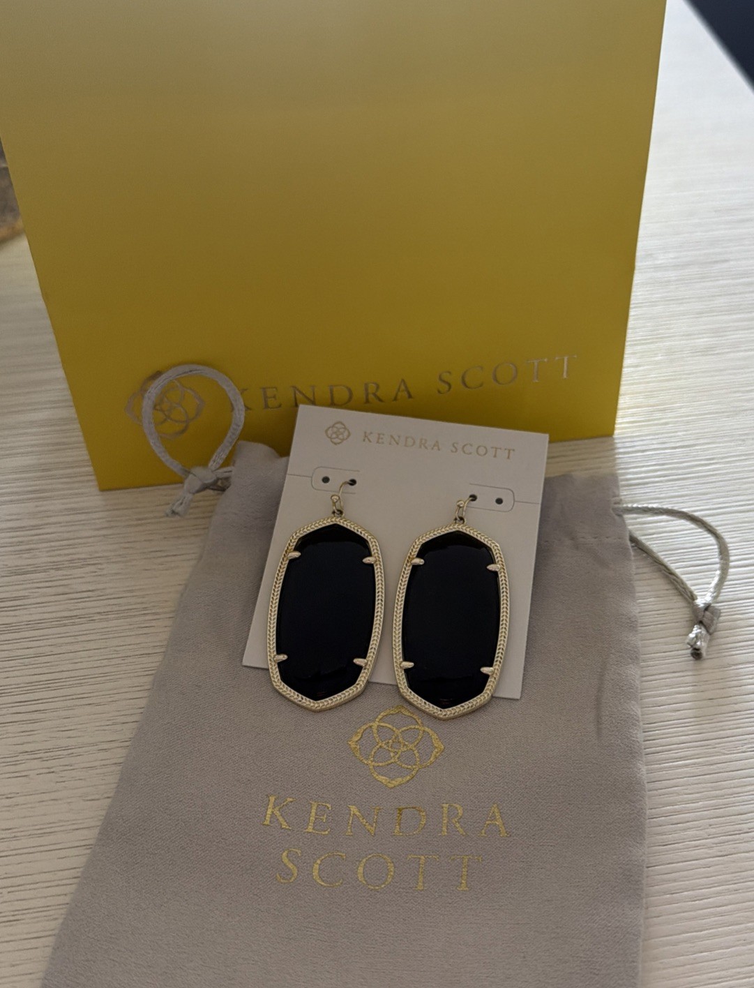 Kendra Scott Danielle Drop Dangle Earrings Black/Gold w dust&gift bag